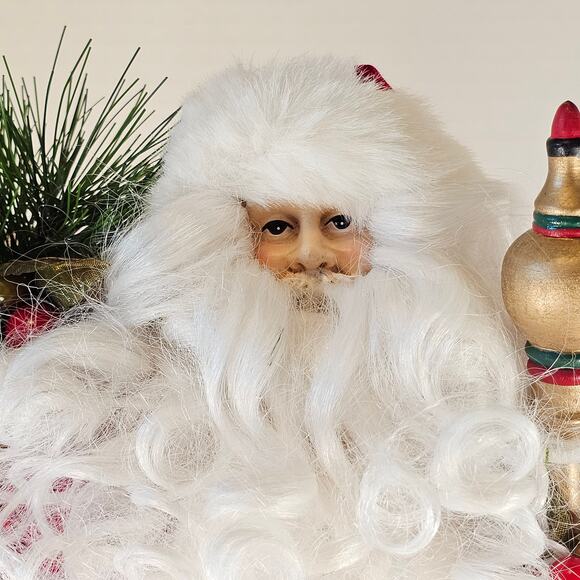 17" Santa Claus Figure Red Velvet Coat Gold Staff Christmas Decor on Base READ - Picture 3 of 15